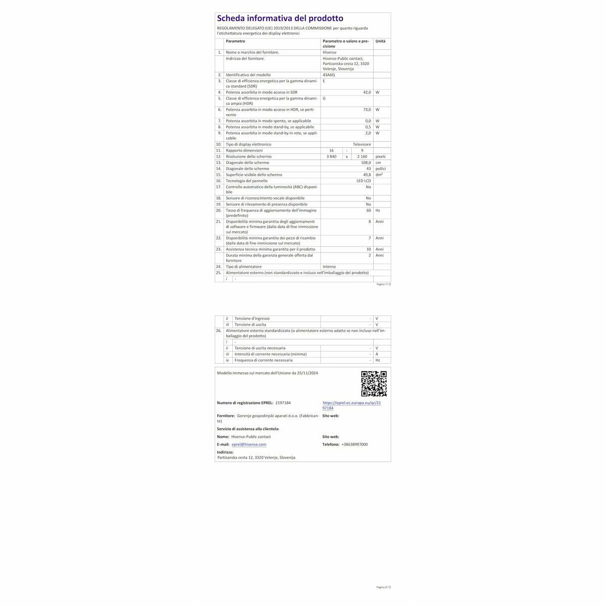 Hisense Smart Tv Hisense 43A6Q 43" 4K Ultra Hd Led Hdr D-Led