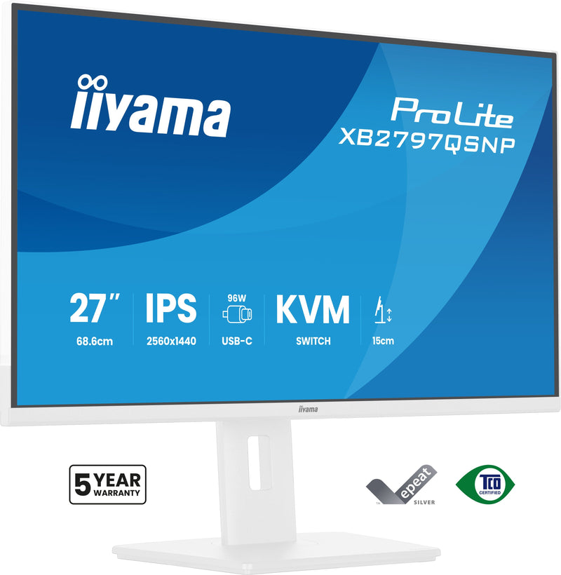 Iiyama Monitor 27 2560 X 1440 Pixels Quad HD LED Panel IPS Ajustable USB-C KVM LAN Blanco Version