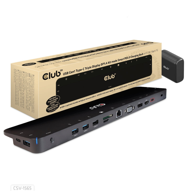 CLUB3D 4K Chargingdock USB-C -5XUSB3 DP HDMI VGA LAN 100W Retail
