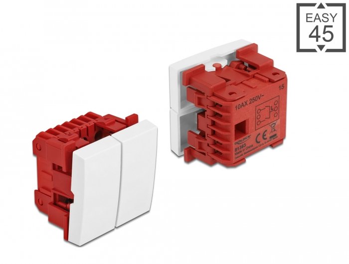 Delock Switch Easy 45 2 Ganchos, 1 Polo And 1VÍA 45 X 45MM, White