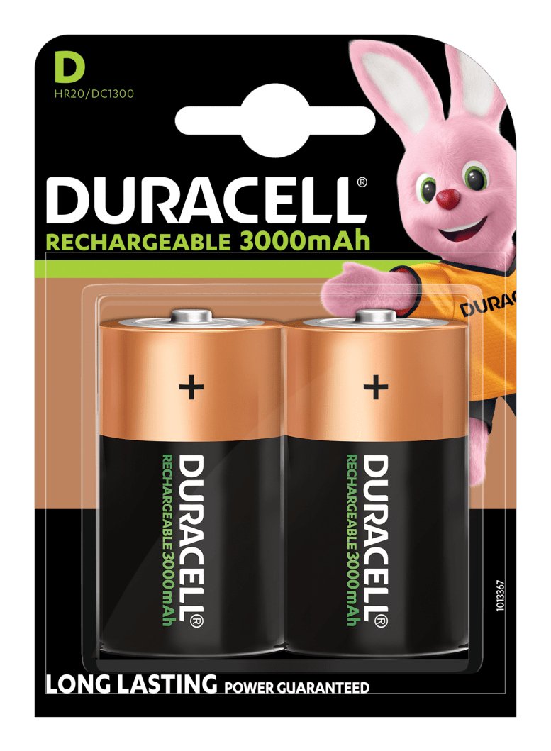Duracell Pack 2 Batteries Type D Recargables HR20 Nimh 1.2V 3000MAH Admiten Up To 1000 Recargas
