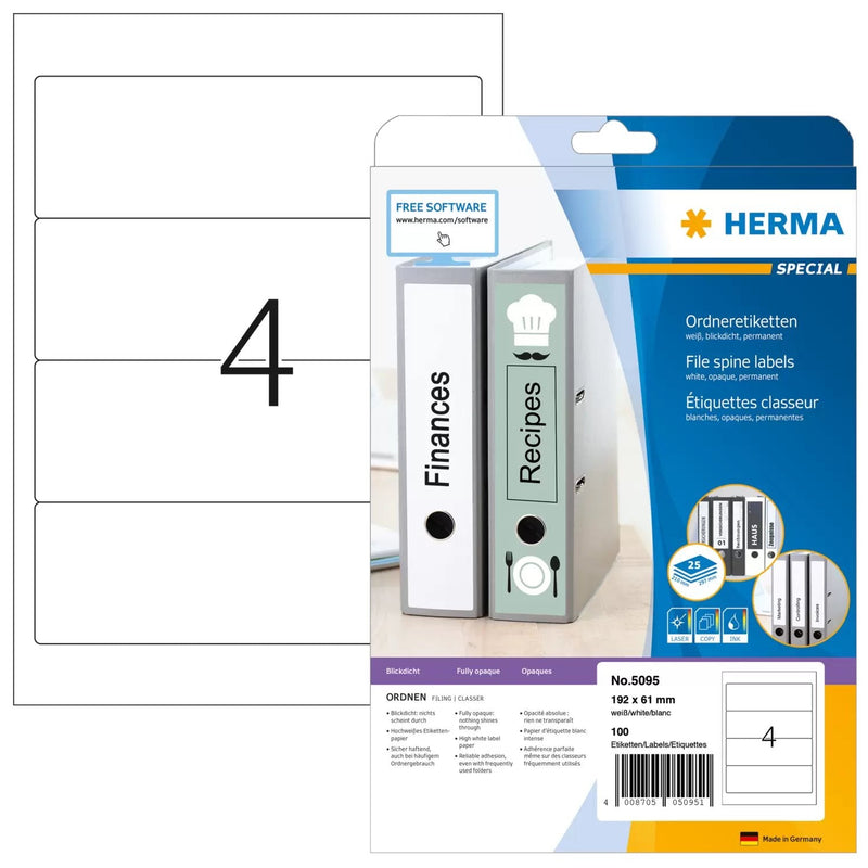 Herma Folder Labels A4 White 192X61 Mm Paper Opaco 100 Units
