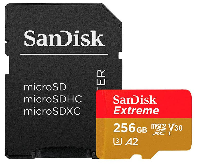 SanDisk Extreme Plus Memory Card Flash Adapter Microsdxc a SD Included 256GB A2 / Video Class V30 / Uhs-i U3 /
