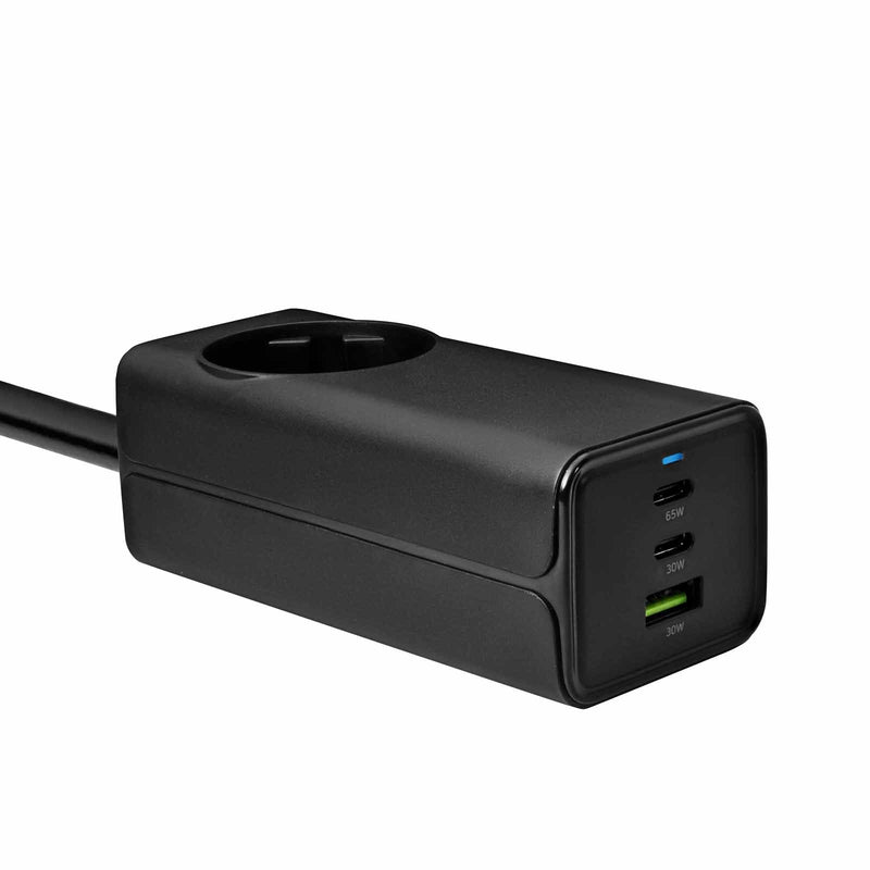 Akyga Charger AK-CH-21 65W 2x USB-C USB-A Pd GaN 5-20V 1.5-4.5A + AC Socket Black
