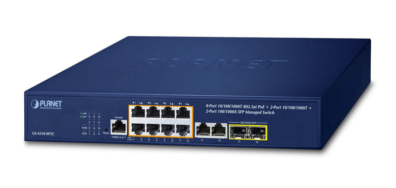 Switch Planet 8-PORT Ge GS-4210-8P2C 802.3AT PoE +