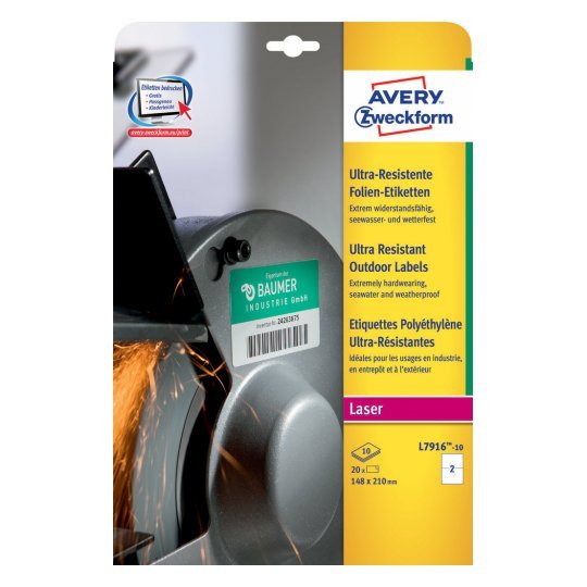 Avery L7916-10 Label Self-adhesive White Rectángulo Permanente 20 Pieces