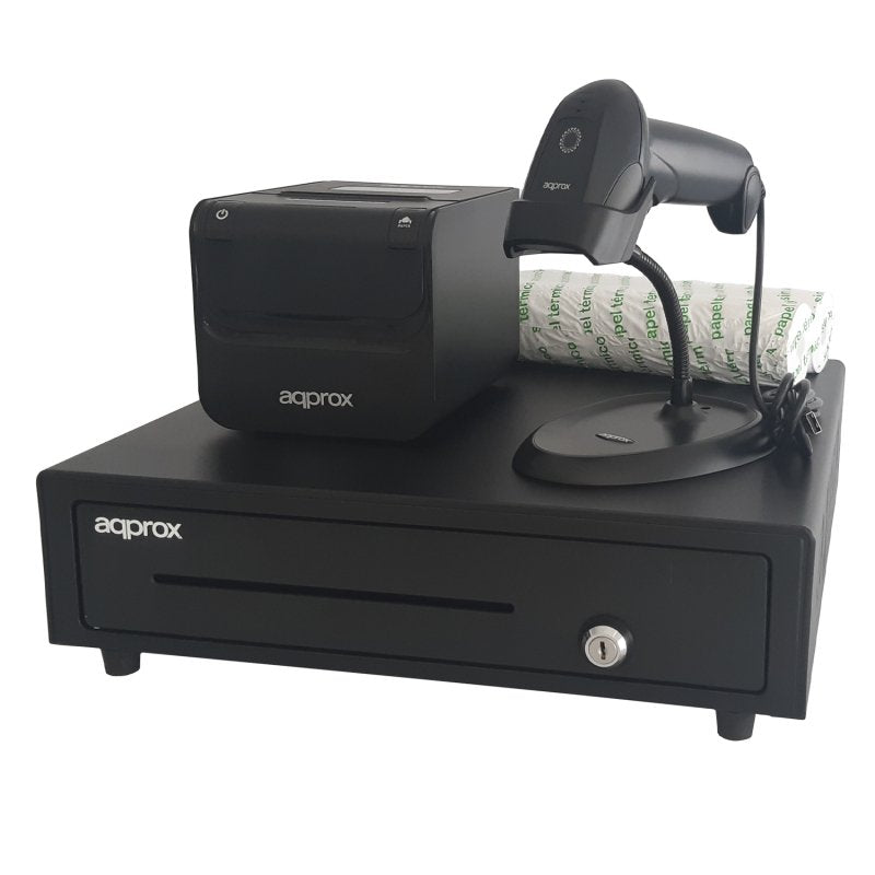 Approx Kit Tpv Cash Drawer APPCASH01 Black + Reader/Scanner APPLS02AS + Printer Thermal APPPOS80AMUSE + Pack R