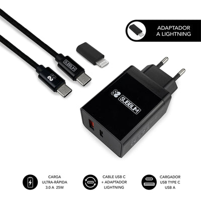 Subblim Charger PD25W + QC3.0 + C To C/Lightning Cable B — image 1