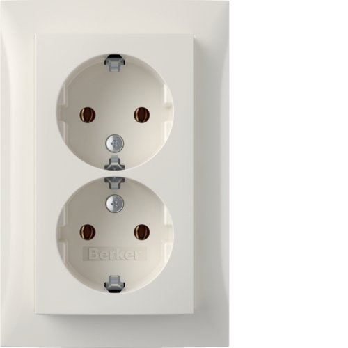 Berker 47748989 Double Socket Power Schuko With Board Cover Berker S.1, White Polar Glän