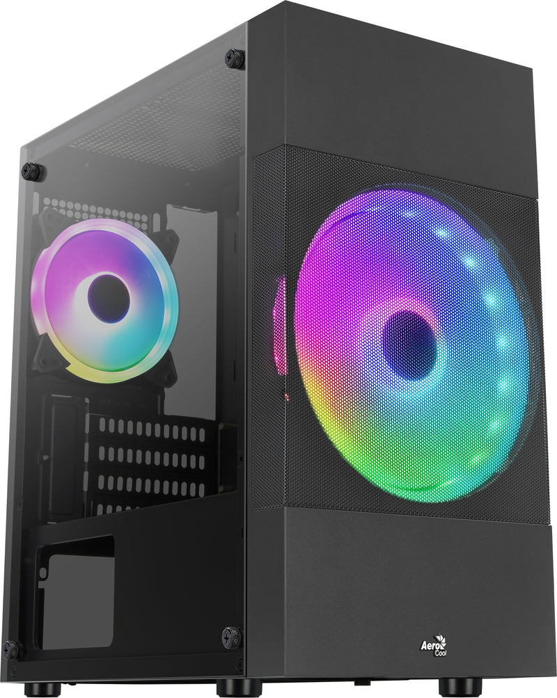 Aerocool PC Case Atomic Lite V1 Mini-tower, Frgb, Glass Tempered - Black