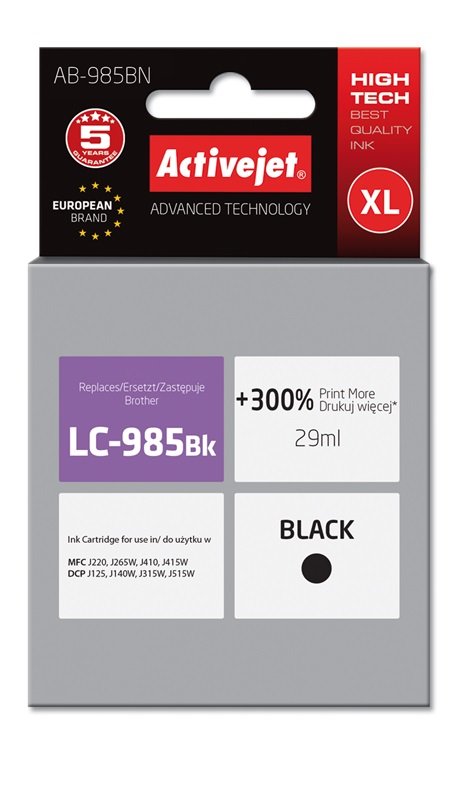 Activejet Ink AB-985BN (reemplazo Brother LC985BK - Supreme - 29ML - Black