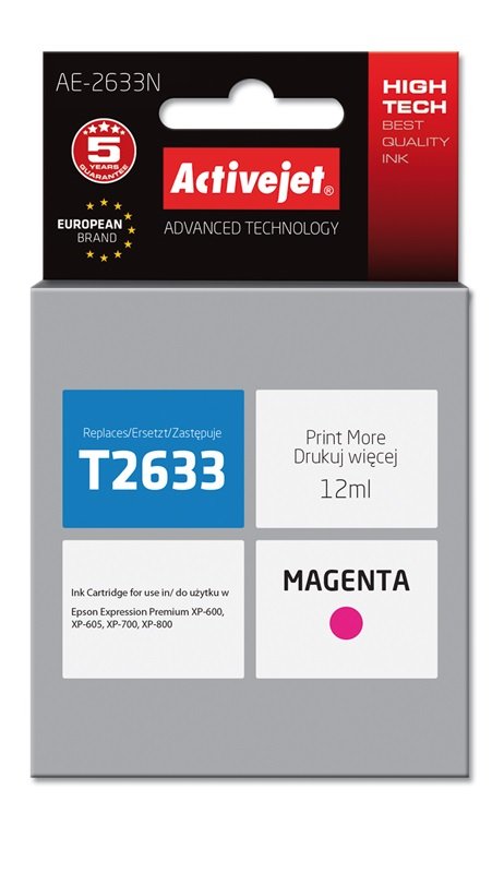 Activejet Ink AE-2633N (reemplazo Epson 26 T2633 - Supreme - 12ML - Magenta