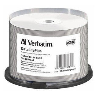 Verbatim Dvd R Double Layer 8.5GB 8X Wide Thermal Printable 50 Pieces