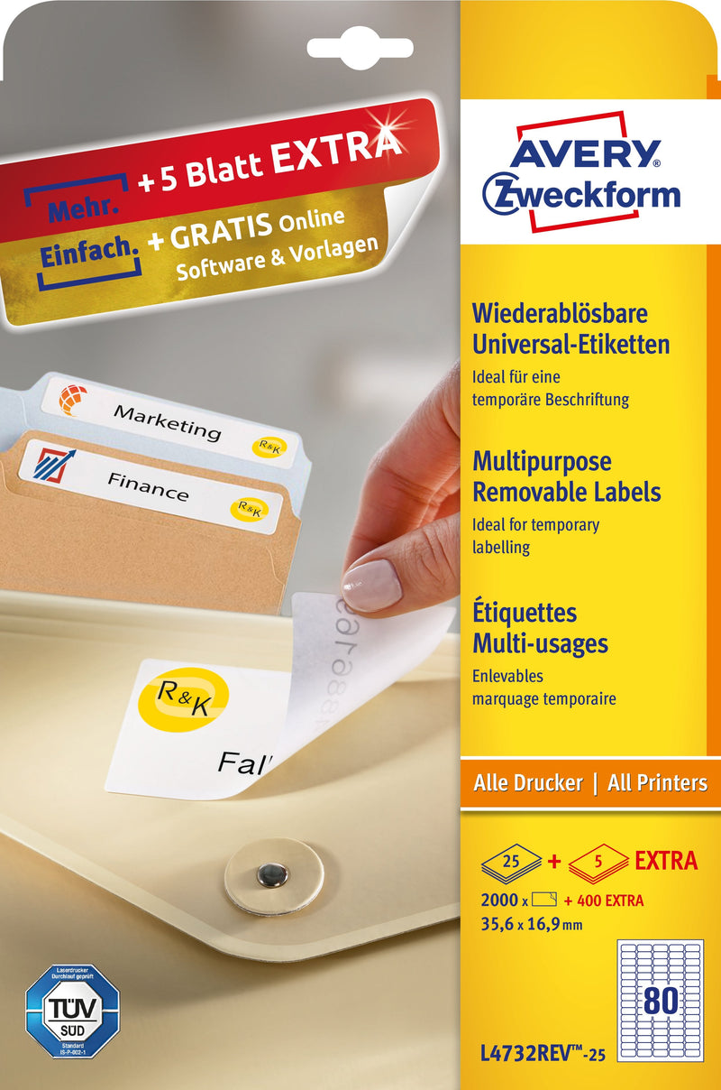 Avery Zweckform Labels L4732REV-25 White 35,6 X 16,9MM - 2.400 Units