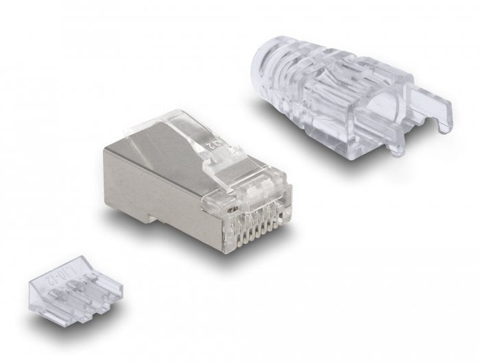 RJ45 Modularer Plug Con Gebogener Rastnase CAT.6 Y Knickschutztülle 50ER Set