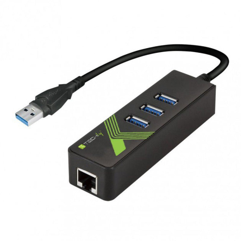 Techly Idata USB-ETGIGA-3U2 Hub Interfaz USB 3.2 Gen 1 (3.1 Gen 1) Type-a 5000 Mbit/S Black