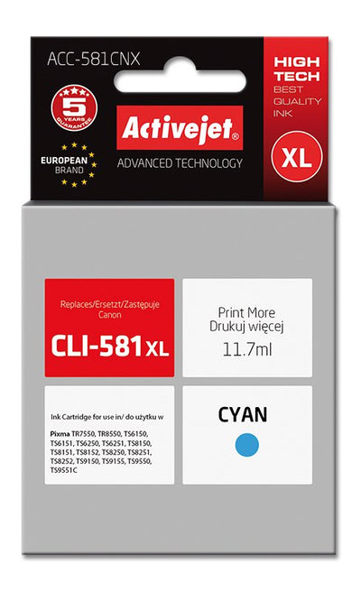 Activejet Ink ACC-581CNX (reemplazo CLI-581C XL - Supreme - 11 70ML - Cyan — image 1