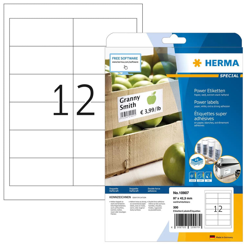 Herma Labels A4 White 97X42,3MM Extremadamente Adhesivas 300 Units