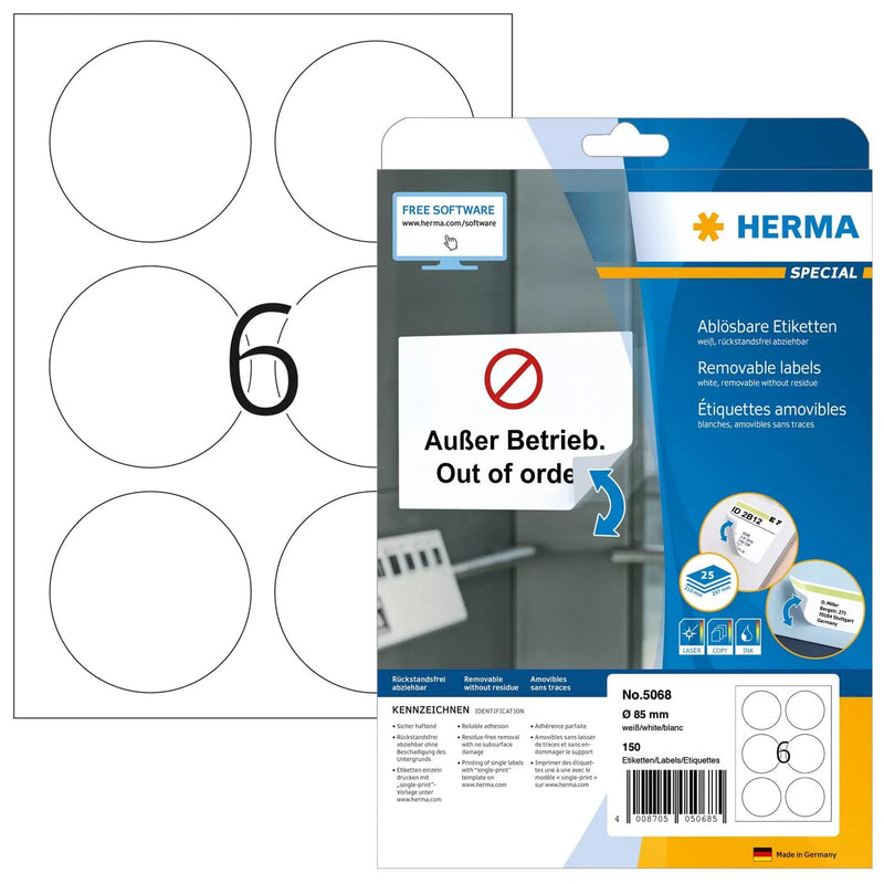 Herma Labels A4 White 85MM Paper Removible 150 Units