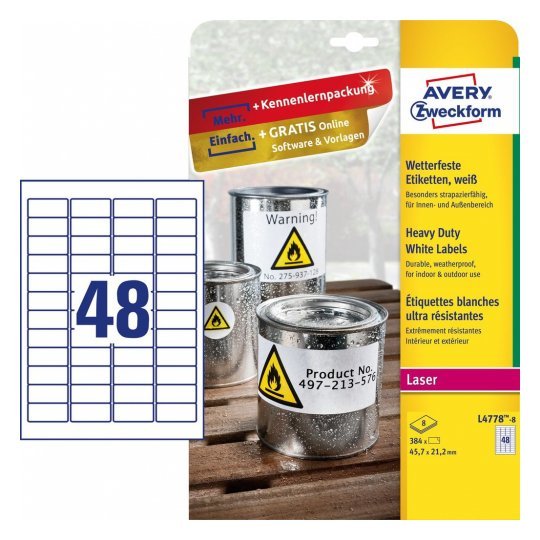 Avery Zweckform Resistant a Intemperie Folienetiketten 45,7 X 21,2MM