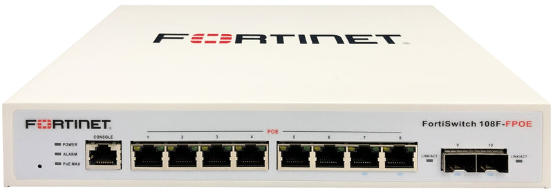 Fortinet Switch Gestionable Fortiswitch 108F-FPOE 10P 8XGE PoE + 2XSFP L2 + White