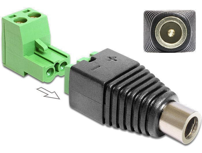 Delock Adapter Terminalblock 2PIN - DC 2,1 X 5,5MM H 2-