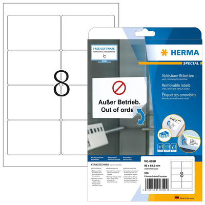 Herma Labels A4 White 96X63,5MM Paper Removible 200 Units — image 1