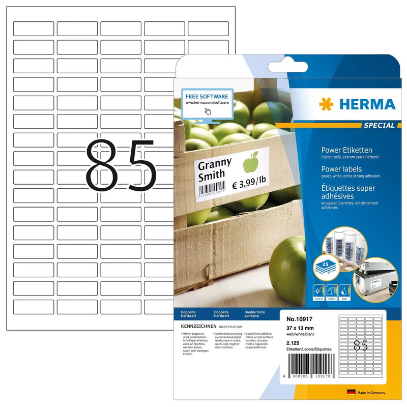 Herma Labels A4 Blancas 37 X 13MM Extremadamente Adhesivas 2125 Units