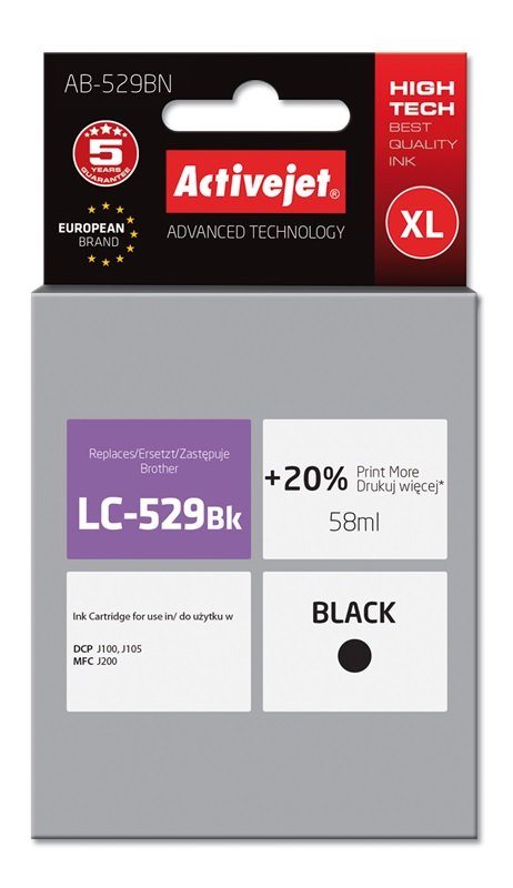 Activejet Ink AB-529BN (reemplazo Brother LC529BK - Supreme - 58ML - Black