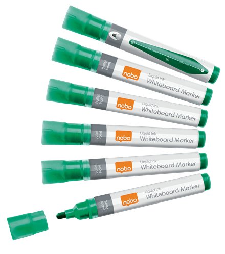 Nobo Box Of 10 Markers Whiteboard White - Punta Redonda 3MM - Ink Liquida - Level Ink - Colour Green