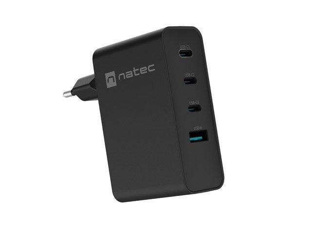 Natec Charger Ribera GaN 100W 3x USB-C + 1x USB-A PD 3.0 QC3.0 Black