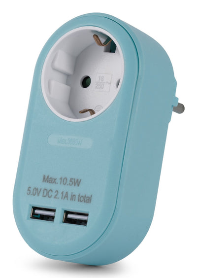 Entac Adapter Plug + 2x USB-A Blue — image 1