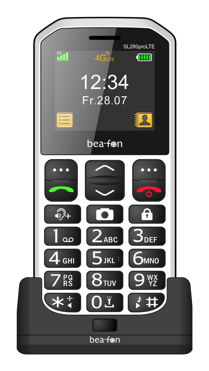 Beafon SL280PRO LTE - 4G, Silver Line, Mobile Phone With Keys Large Negro-blanco