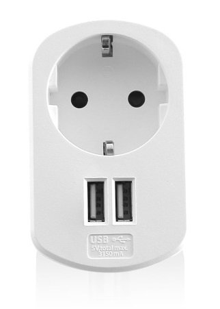 Ewent Charger Tablet/ Smartphone. 3.1A. 2 X Usb. With Socket Power (EW1211) 2 Ports USB 3.1A Charger With Sock