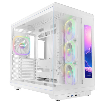 Mars Gaming PC Case ATX Mc-revmaxw Screen LCD 11.8 Glass Tempered 4X Fans ARGB White — image 1