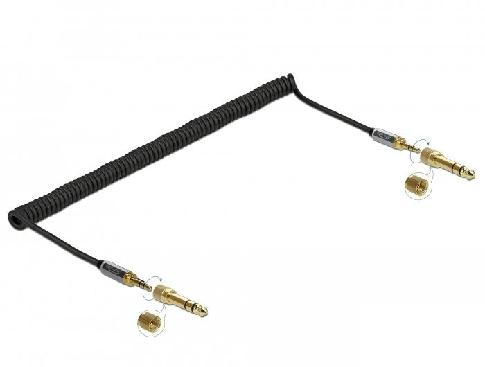 Delock Cable Espiral 3,5MM 3 Pin Connector Jack Male a Connector Jack Male With Adapter Roscado 3M