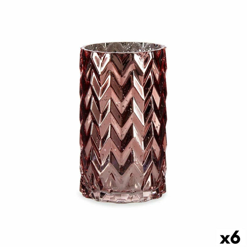 Vase Gift Decor Pink Crystal Ear (of wheat) Engraving 11,3 x 19,5 x 11,3 cm (6 Units)