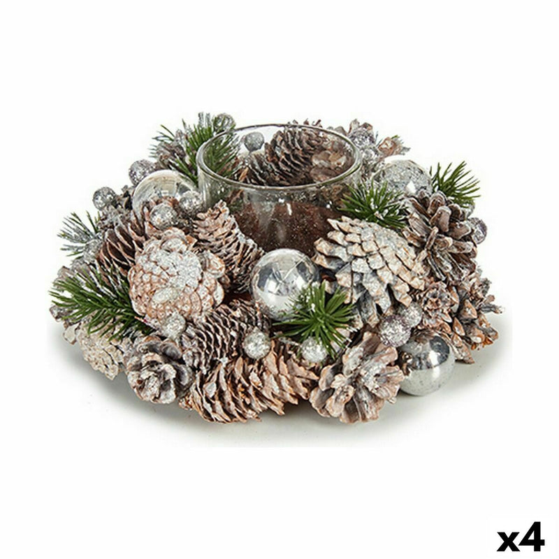 Christmas Candle Holder Krist+ White Transparent Silver 19 x 9 x 19 cm (4 Units)