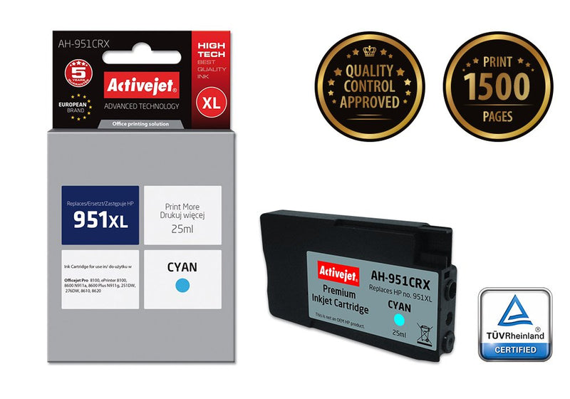 Activejet Ink Ah-951CRX (reemplazo HP 951XL CN046AE - Premium - 25ML - Cyan