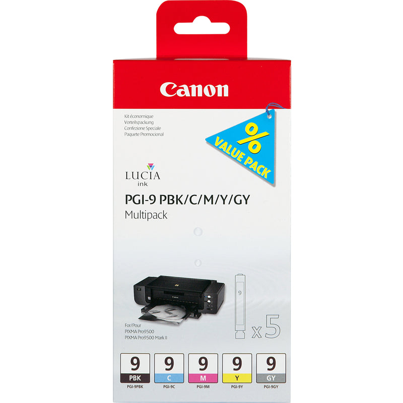 Canon Ink PGI-9 Pbk/C/M/ And /Gy Multi-pack Paquete 5 Grey Yellow Cyan Magenta Photo Black Genuine Depósito In
