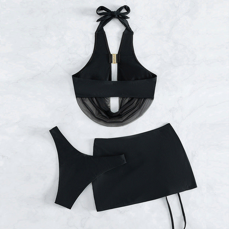 Womens Solid Color Minimalism 3-piece Split Swimsuit Set