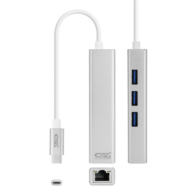 Nanocable Converter USB-C a Ethernet Gigabit + 3x USB 3.0 - Aluminium - 15CM - Silver — image 1