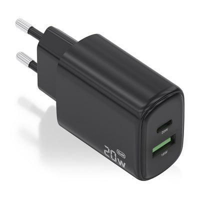 Aisens Charger GaN 20W, 1x USB-C PD 3.0, 1x USB-A QC3.0, Black — image 1