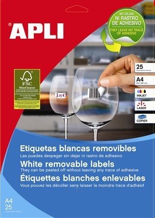 Apli Pack 100 Hojas Labels 97X42,4MM Removibles Inkjet/Láser/Fotocopiadoras Cantos Rectos White — image 1