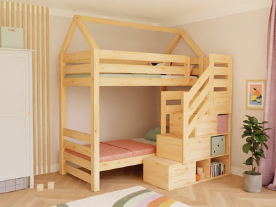 ALPY House Bunk Bed with Front Storage Stairs – 90 × 200 cm