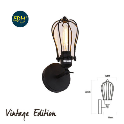 EDM Wall Light Wall Metallic Vintage E27 60W Colour Black 11X16X32CM — image 1