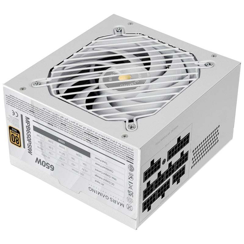 Mars Gaming Power Supply Modular 650W MPB650PSI ATX3.1 80 + Gold Pfc Activo PCIE5.1 12V-2X6 Dc-dc Smd White