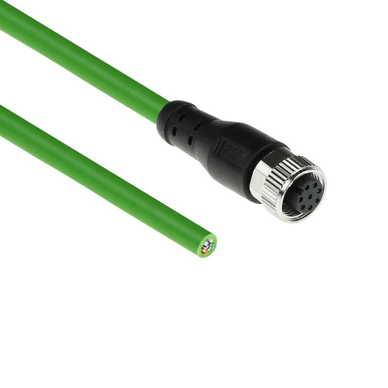 Industrial 3.00 Meters Sensor Cable M12A 8-PIN Female To Open End, Ultraflex Tpe Cable Shielded