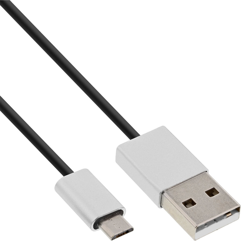 Inline Cable Micro-USB 2.0, Connector USB-A a Connector Micro-b, Black/Aluminium Flexible, 3M
