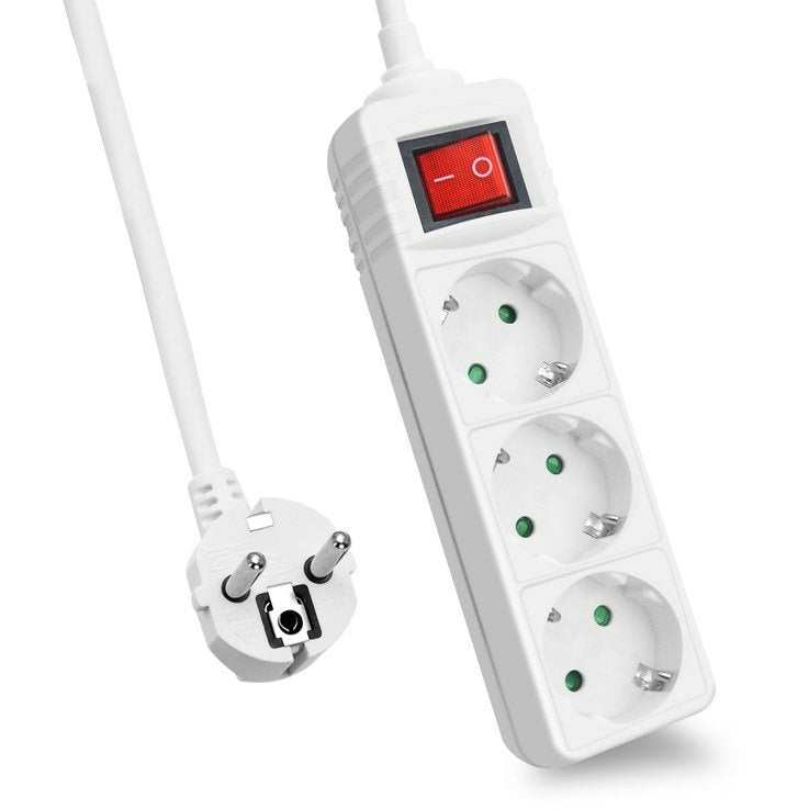 Helos Power Strip Classic, 3 Sockets White 1,5M, With Switch